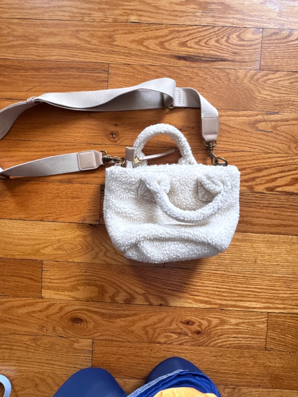 Cream Sherpa Crossbody Bag with Top Handles
